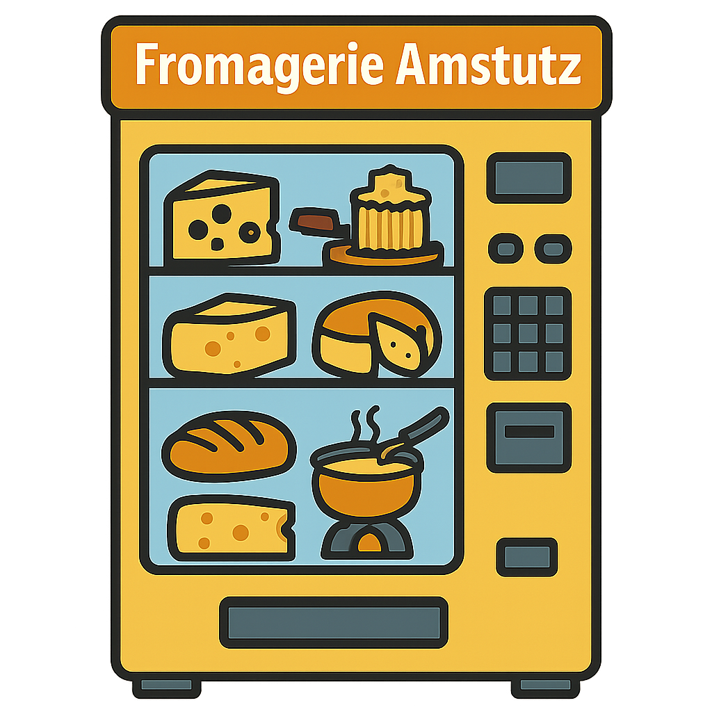 Cheese vending machine Amstutz with Tête de Moine AOP, Tête de Moine BIO, Fondue, Raclette, Raclette, bread